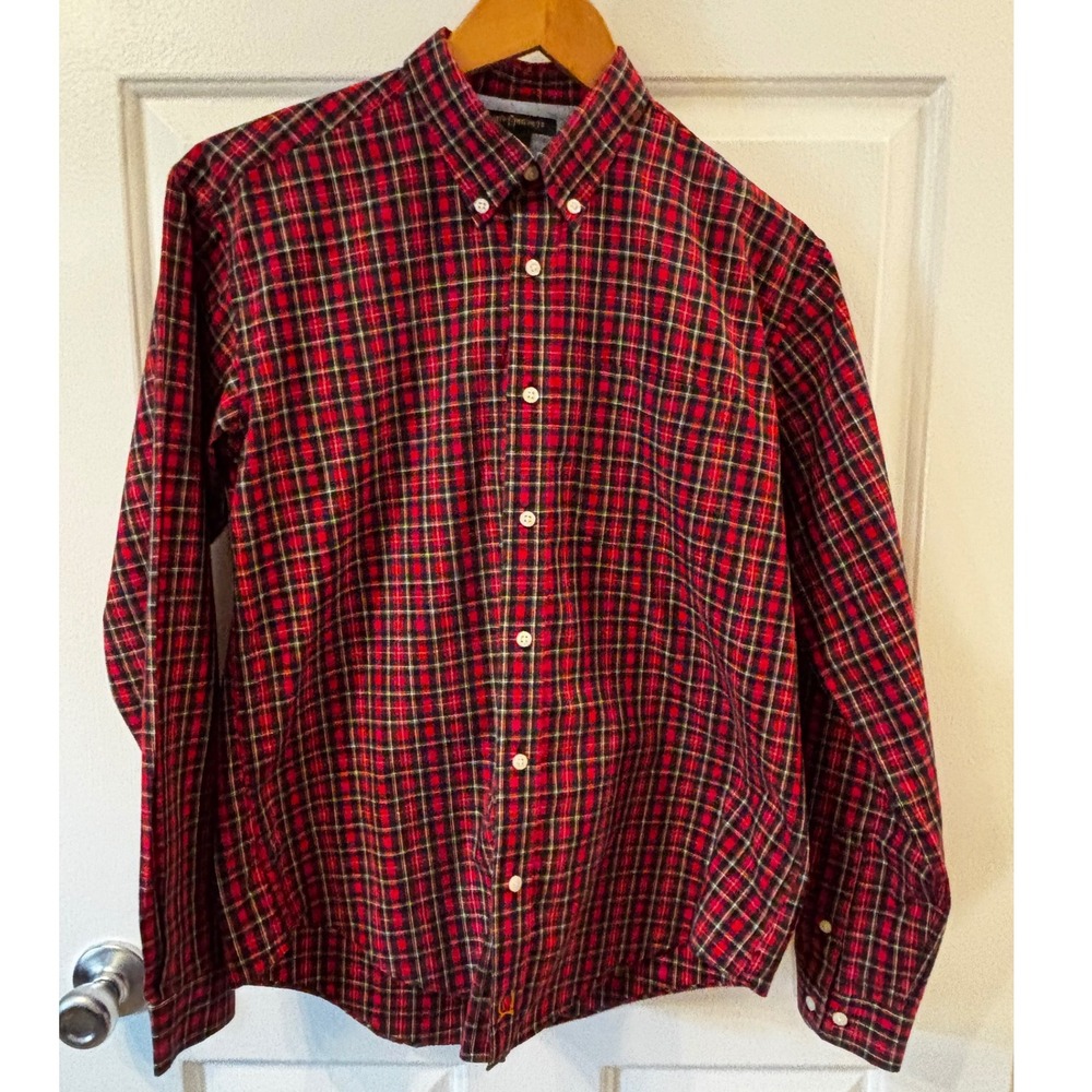 Tommy Hilfiger Mens Red Plaid Button Down Shirt Long Sleeve Cotton Size 20